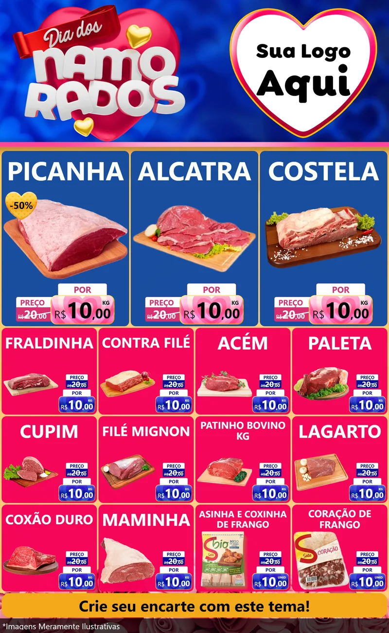 Modelo de Encarte para Encarte Grande com o tema Dia dos namorados para Açougue