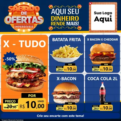 Modelo de Rede Social para Feed Facebook com o tema Sábado de Ofertas Imperdíveis para Hamburgueria
