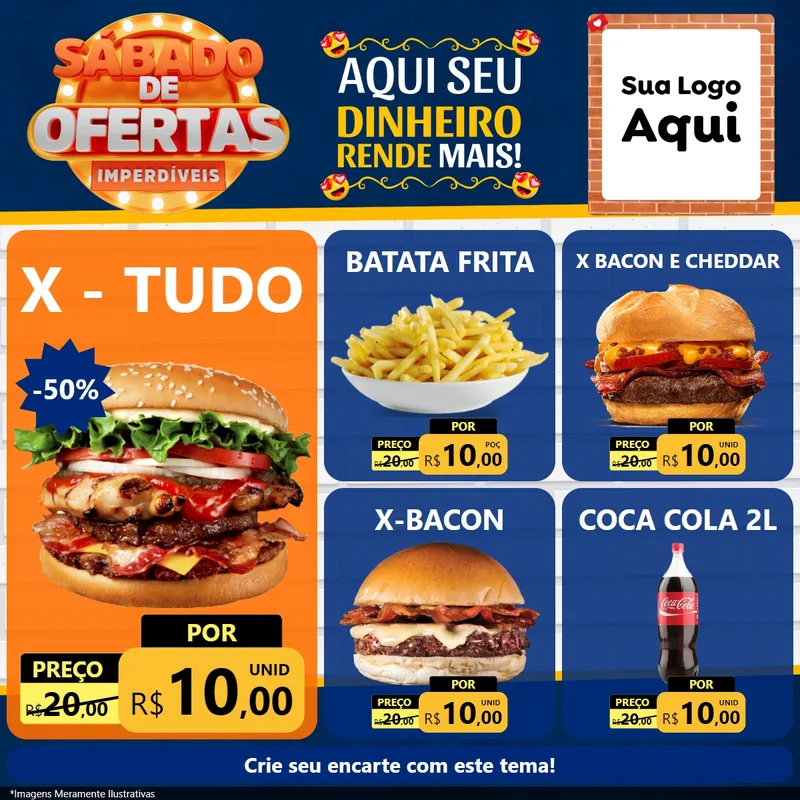 Modelo de Rede Social para Feed Facebook com o tema Sábado de Ofertas Imperdíveis para Hamburgueria