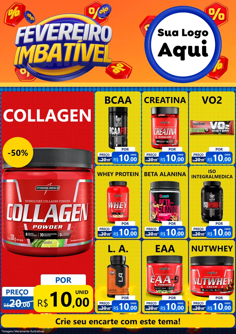 Modelo de Encarte para Encarte A4 Vertical com o tema Fevereiro Imbatível para Suplementos alimentares