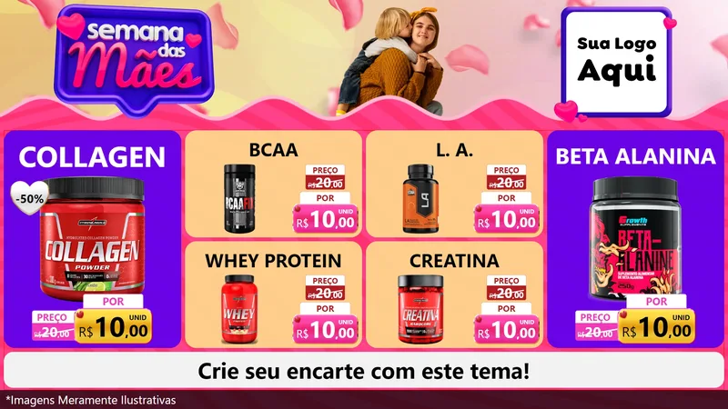 Modelo de TV para TV Horizontal com o tema Semana das Mães para Suplementos alimentares