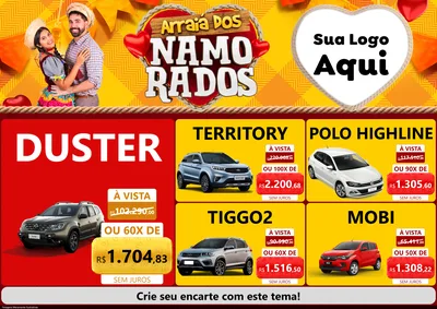 Modelo de Encarte para Encarte A4 Horizontal com o tema Arraiá dos Namorados para Concessionaria de Carros