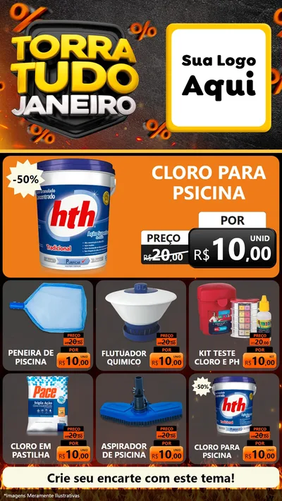 Modelo de Rede Social para Stories com o tema Torra Tudo Janeiro para Produtos para Piscina