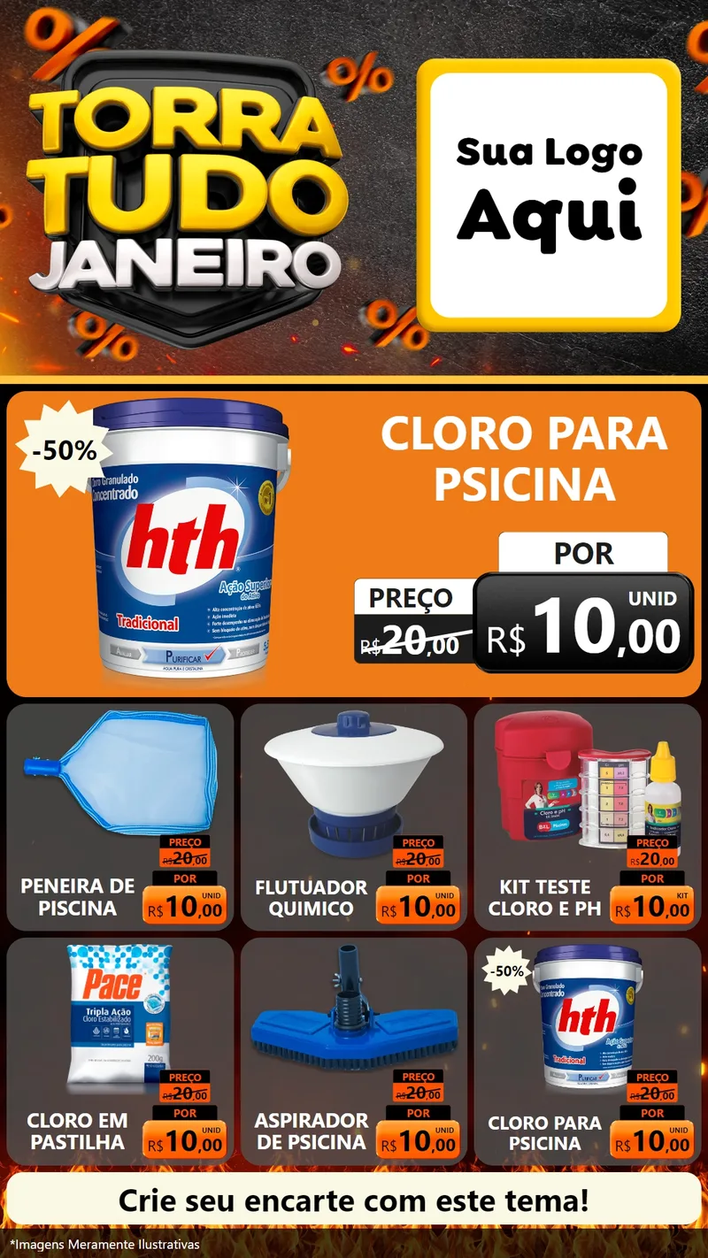 Modelo de Rede Social para Stories com o tema Torra Tudo Janeiro para Produtos para Piscina