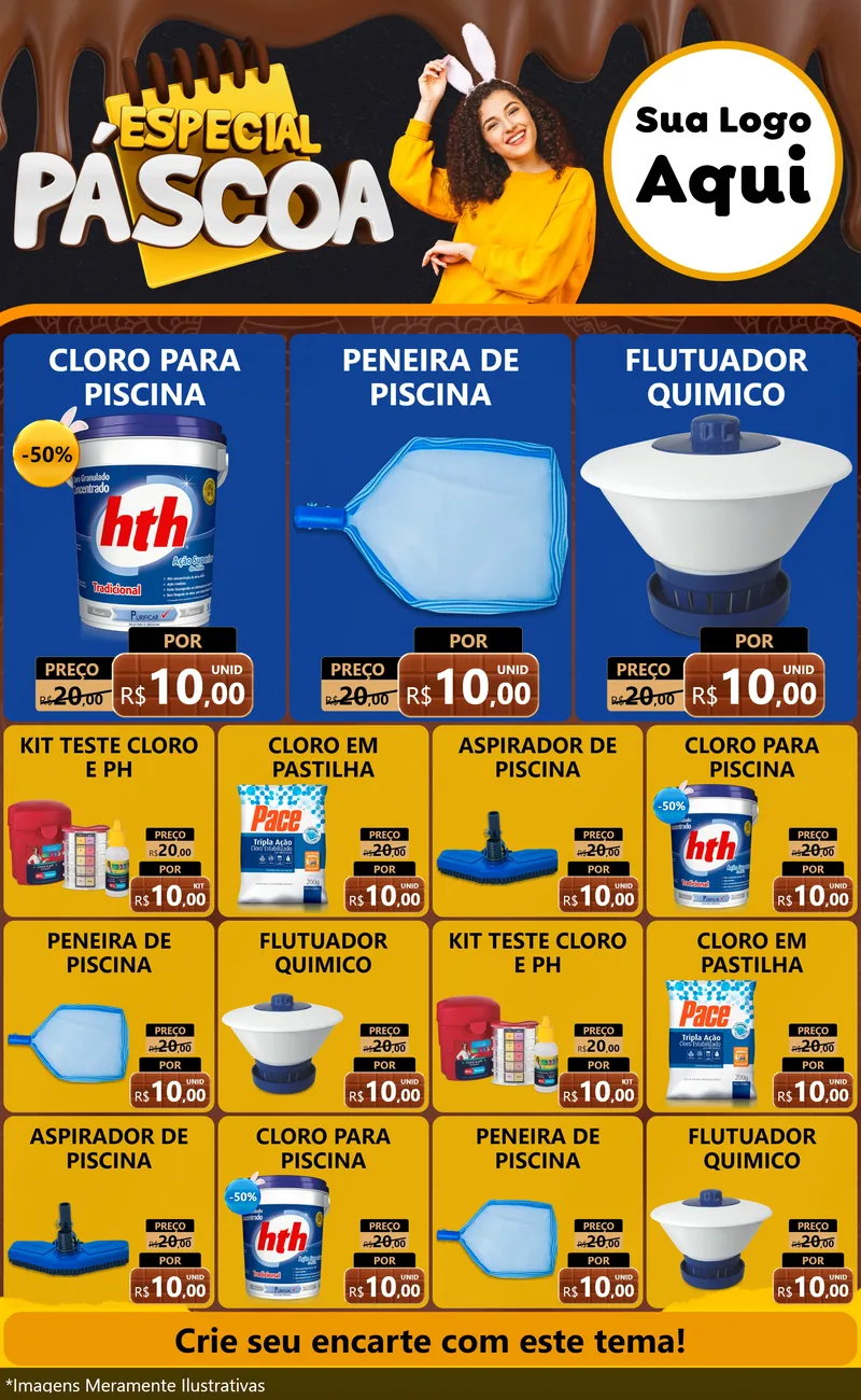 Modelo de Encarte para Encarte Grande com o tema Especial Páscoa para Produtos para Piscina
