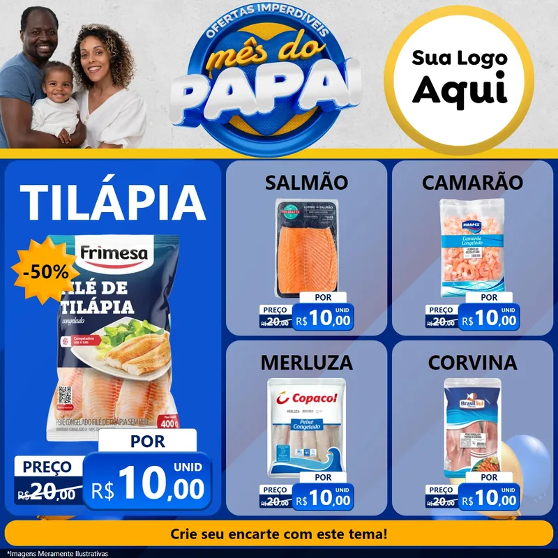 Modelo de Rede Social para Feed Facebook com o tema Ofertas Imperdíveis Mês Do Papai para Peixaria