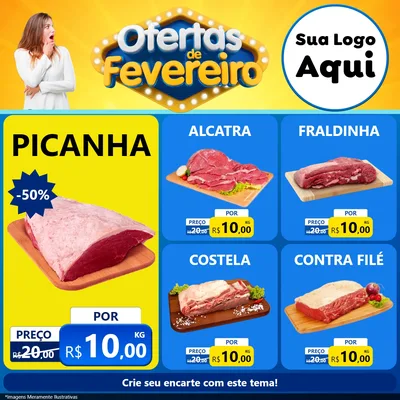 Modelo de Rede Social para Feed Facebook com o tema Ofertas de Fevereiro para Açougue