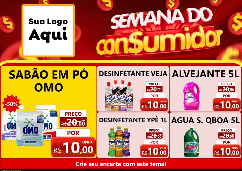 Modelo de Encarte para Encarte A4 Horizontal com o tema Semana do Consumidor para Produtos de Limpeza