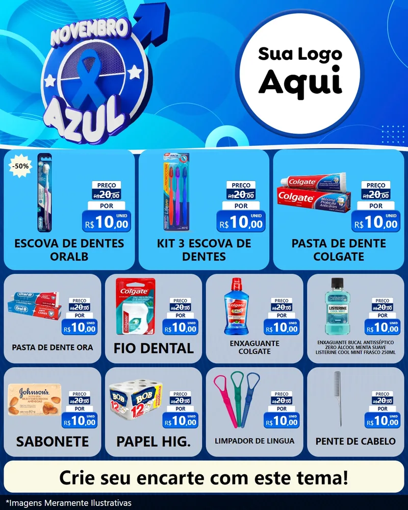Modelo de Rede Social para Feed Instagram com o tema Novembro Azul para Higiene Pessoal