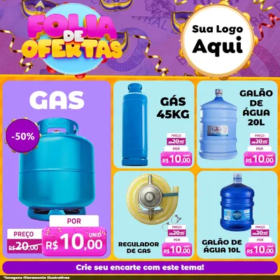 Modelo de Rede Social para Feed Facebook com o tema Folia de Ofertas para Água e gás