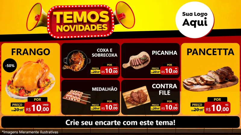 Modelo de TV para TV Horizontal com o tema Temos Novidades para Assados