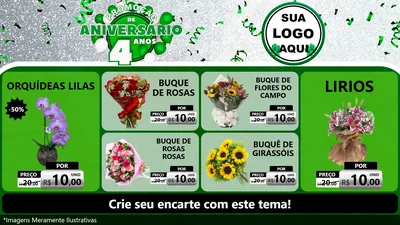 Modelo de TV para TV Horizontal com o tema Promoção de Aniversário - 4 Anos para Floricultura e jardim