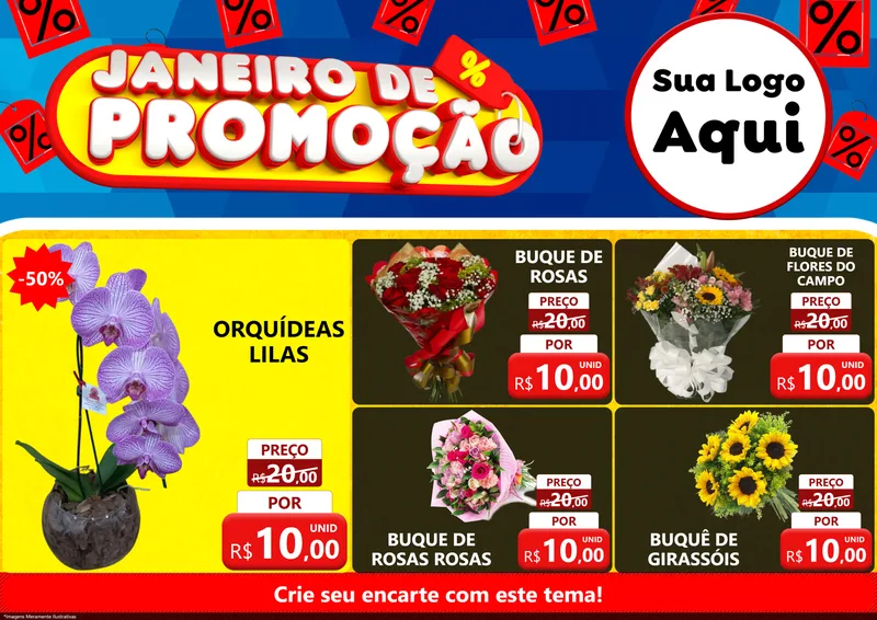 Modelo de Encarte para Encarte A4 Horizontal com o tema Janeiro de Promoção para Floricultura e jardim