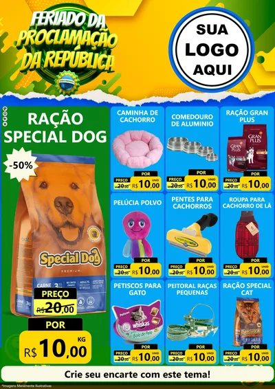 Modelo de Encarte para Encarte A4 Vertical com o tema Feriado da Proclamação da República para Pet Shop