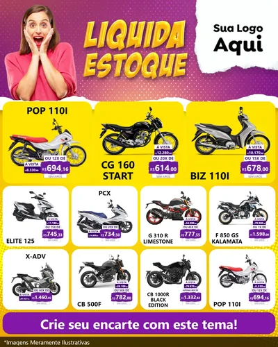 Modelo de Rede Social para Feed Instagram com o tema Liquida estoque para Concessionaria de Motos