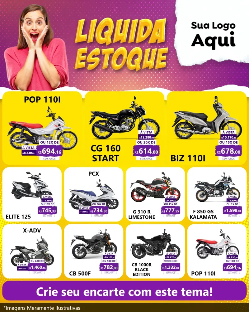 Modelo de Rede Social para Feed Instagram com o tema Liquida estoque para Concessionaria de Motos