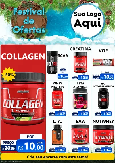 Modelo de Encarte para Encarte A4 Vertical com o tema Festival de Ofertas - Inverno para Suplementos alimentares