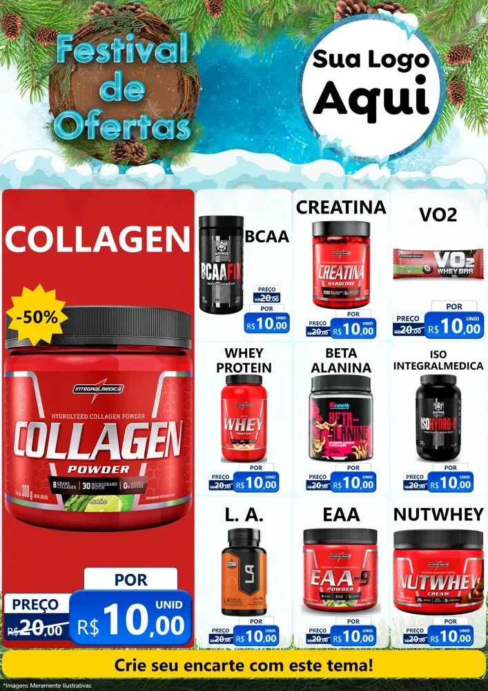 Modelo de Encarte para Encarte A4 Vertical com o tema Festival de Ofertas - Inverno para Suplementos alimentares