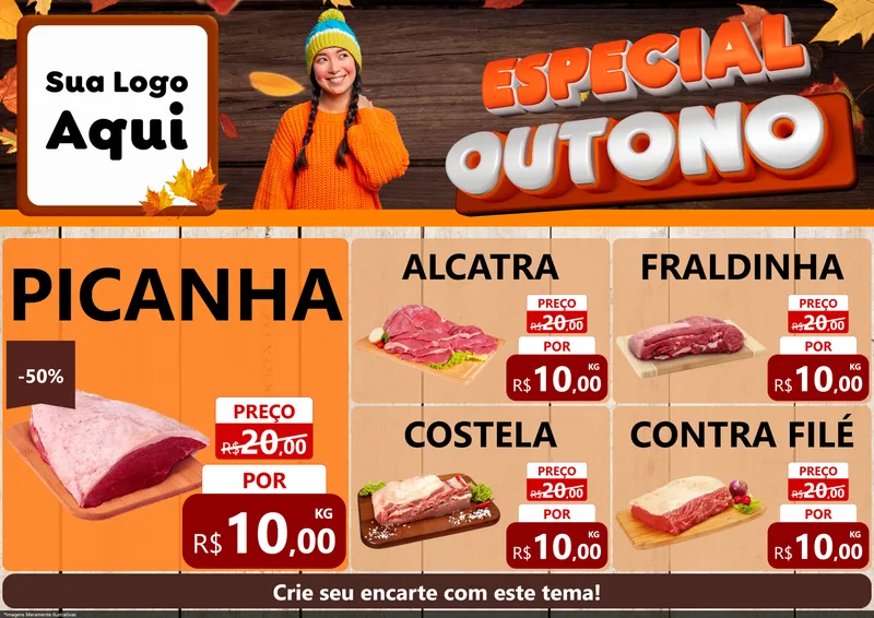 Modelo de Encarte para Encarte A4 Horizontal com o tema Especial Outono para Açougue