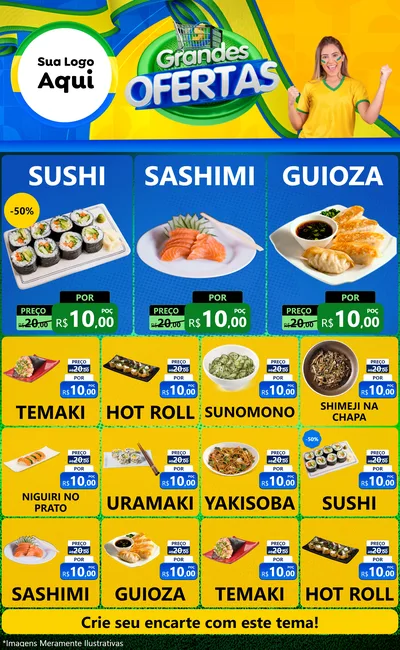 Modelo de Encarte para Encarte Grande com o tema Grandes Ofertas para Comida japonesa