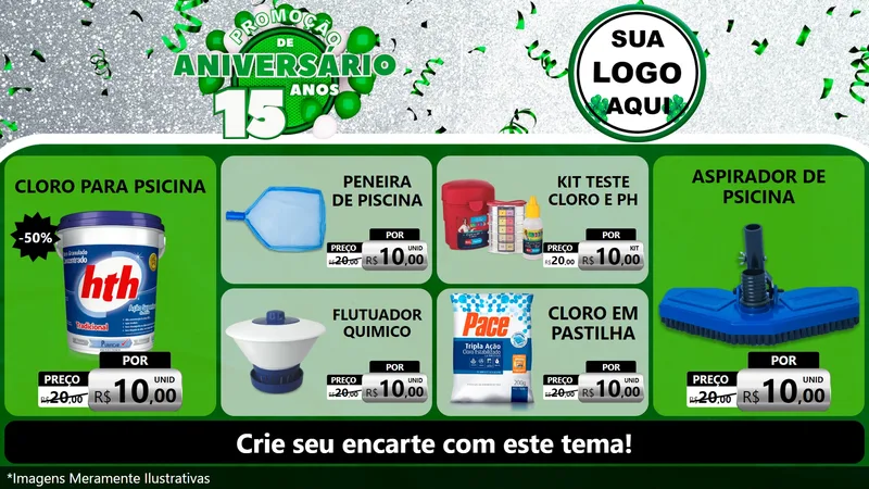 Modelo de TV para TV Horizontal com o tema Promoção de Aniversário - 15 Anos para Produtos para Piscina