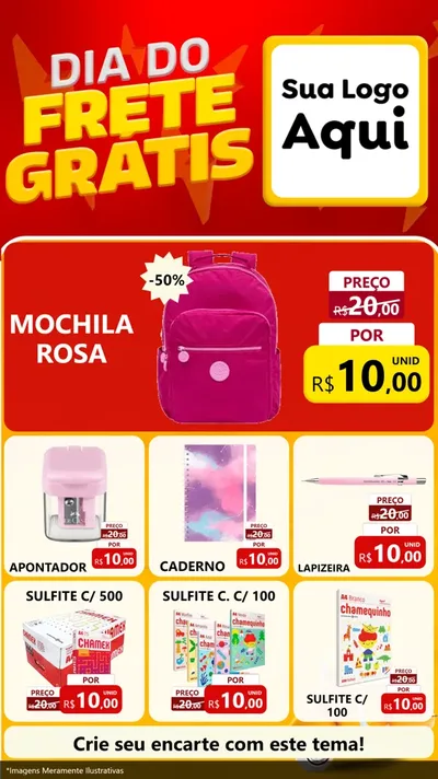 Modelo de Rede Social para Stories com o tema Dia do Frete Grátis para Papelaria