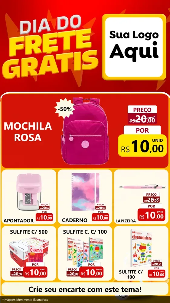 Modelo de Rede Social para Stories com o tema Dia do Frete Grátis para Papelaria