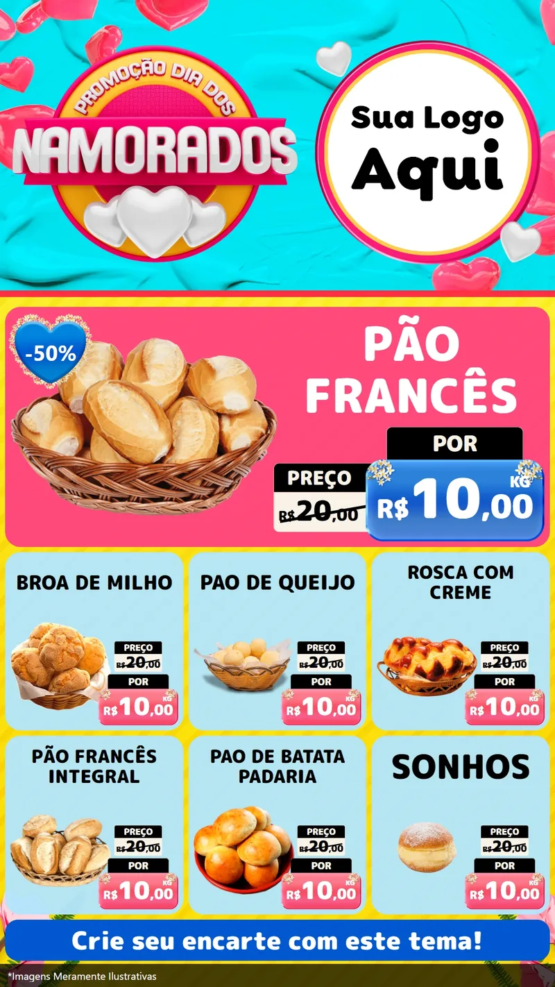 Modelo de Rede Social para Stories com o tema Promoção Dia dos Namorados para Padaria