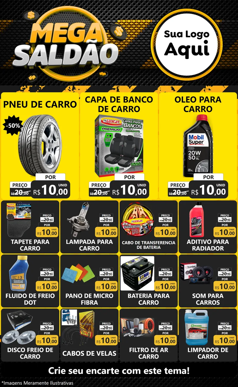 Modelo de Encarte para Encarte Grande com o tema Mega Saldão para Auto peças