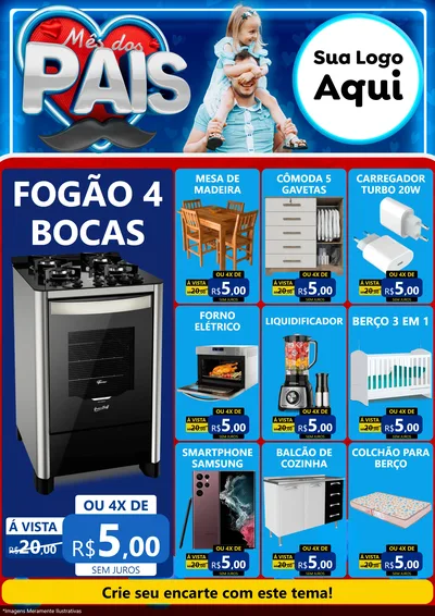 Modelo de Encarte para Encarte A4 Vertical com o tema Mês Dos Pais para Móveis e Eletro