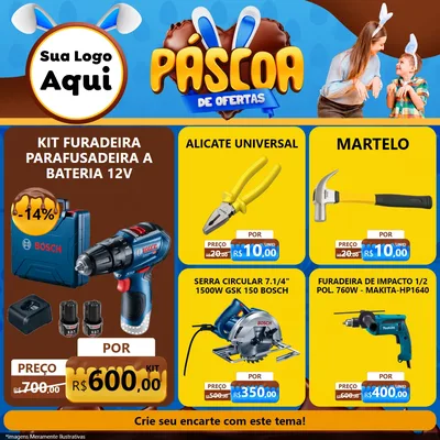 Modelo de Rede Social para Feed Facebook com o tema Páscoa de Ofertas para Maquinas e Ferramentas