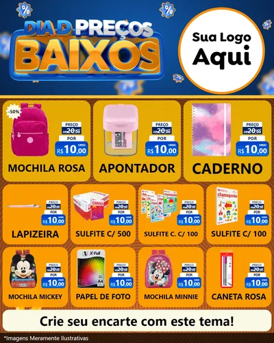 Modelo de Rede Social para Feed Instagram com o tema Dia D Preço Baixo para Papelaria
