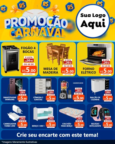 Modelo de Rede Social para Feed Instagram com o tema Promoção de Carnaval para Móveis e Eletro