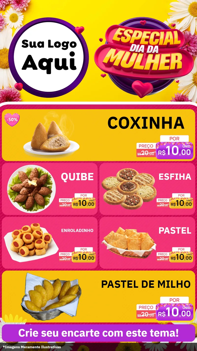 Modelo de TV para TV Vertical com o tema Especial Dia da Mulher para Salgadaria
