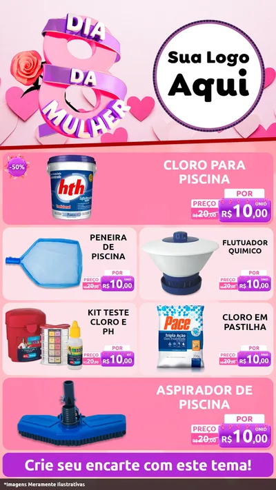 Modelo de TV para TV Vertical com o tema Dia da Mulher para Produtos para Piscina