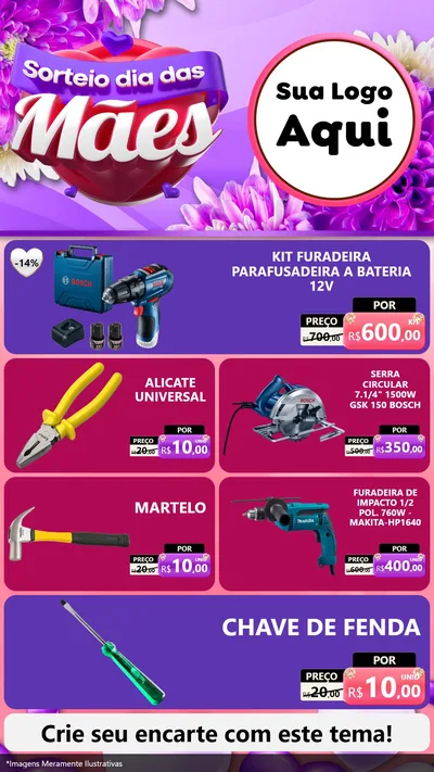 Modelo de TV para TV Vertical com o tema Sorteio Dia das Mães para Maquinas e Ferramentas