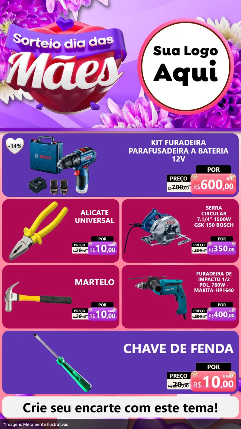 Modelo de TV para TV Vertical com o tema Sorteio Dia das Mães para Maquinas e Ferramentas