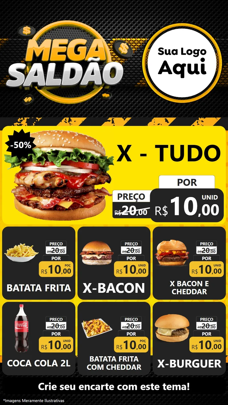 Modelo de Rede Social para Stories com o tema Mega Saldão para Hamburgueria