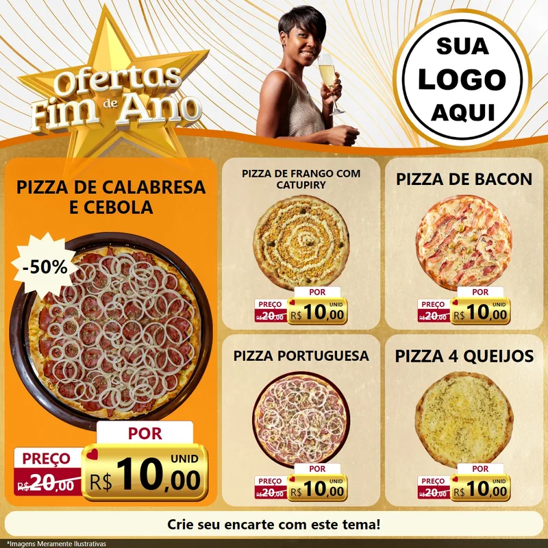 Modelo de Rede Social para Feed Facebook com o tema Ofertas Fim de Ano para Pizzaria