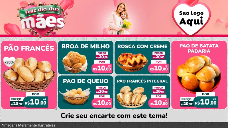 Modelo de TV para TV Horizontal com o tema Feliz Dia das Mães para Padaria