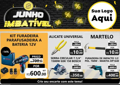 Modelo de Encarte para Encarte A4 Horizontal com o tema Junho Imbatível para Maquinas e Ferramentas