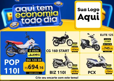Modelo de Encarte para Encarte A4 Horizontal com o tema Aqui Tem Economia Todo Dia para Concessionaria de Motos