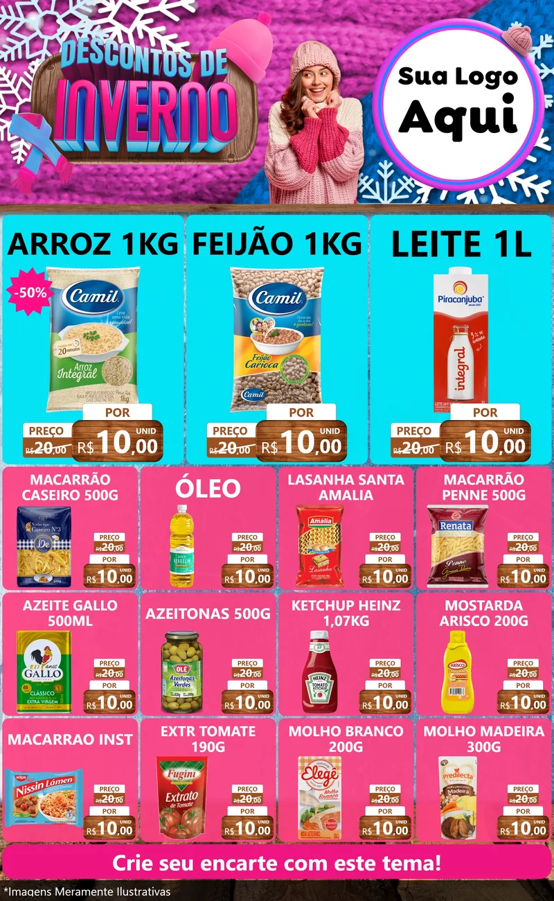 Modelo de Encarte para Encarte Grande com o tema Descontos de Inverno para Supermercado
