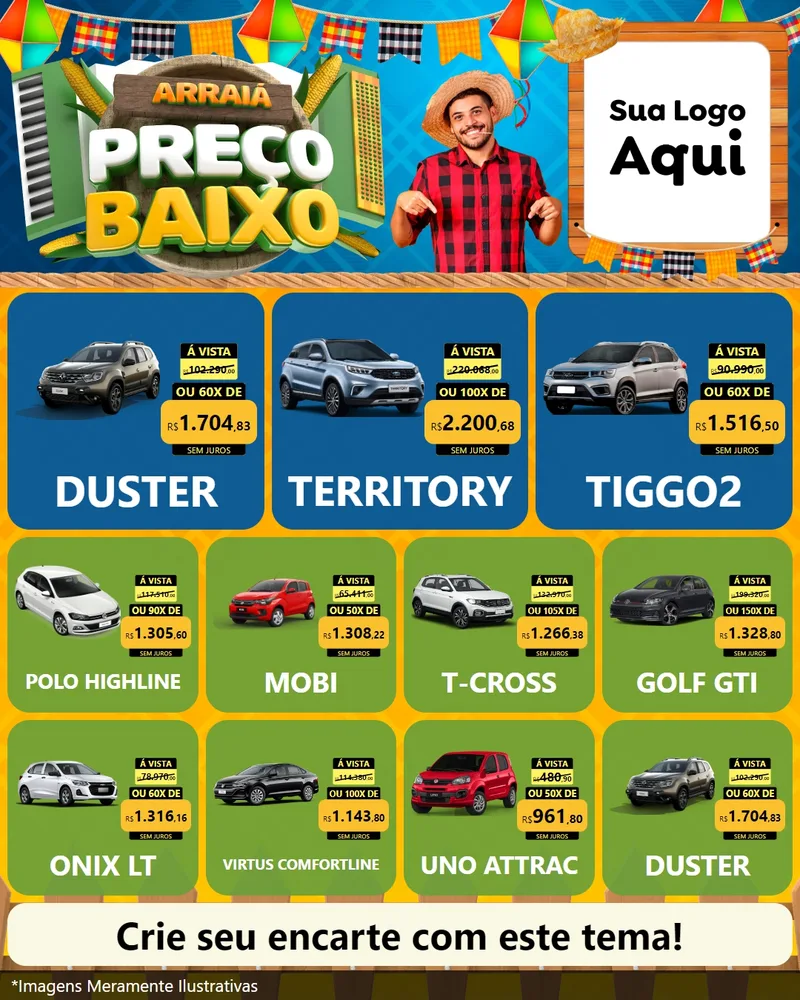 Modelo de Rede Social para Feed Instagram com o tema Arraiá de Preço Baixo - Junina para Concessionaria de Carros