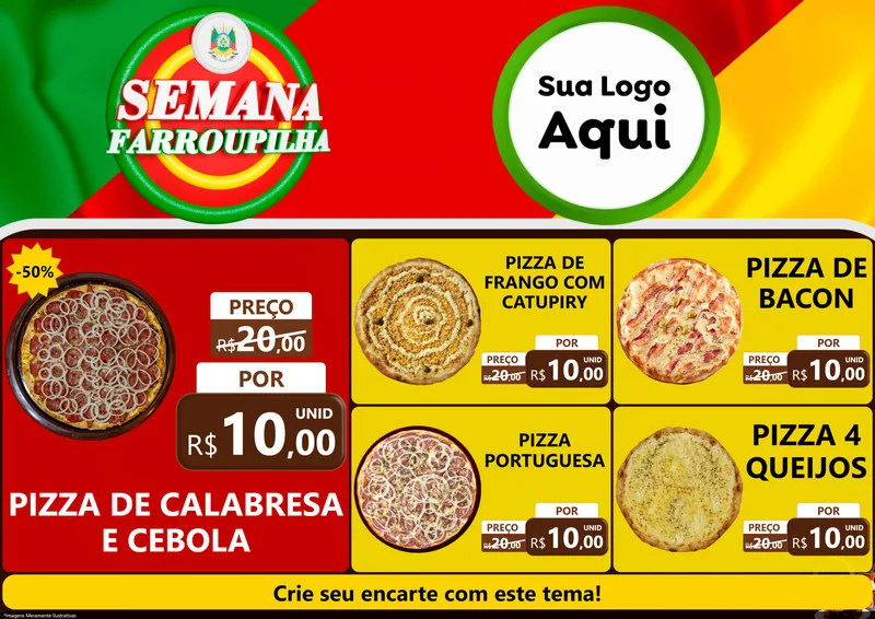 Modelo de Encarte para Encarte A4 Horizontal com o tema Semana Farroupilha para Pizzaria