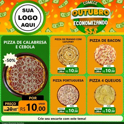 Modelo de Rede Social para Feed Facebook com o tema Comece Outubro Economizando para Pizzaria