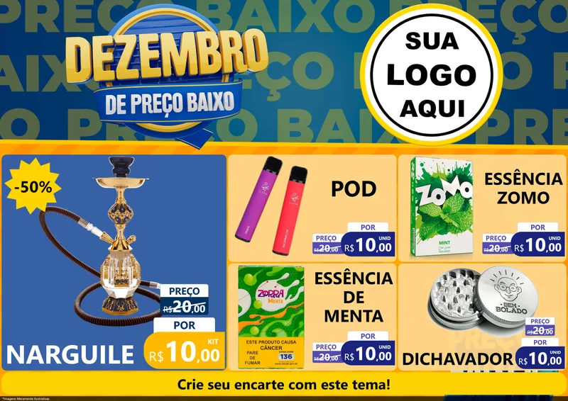 Modelo de Encarte para Encarte A4 Horizontal com o tema Dezembro de Preço Baixo para Tabacaria