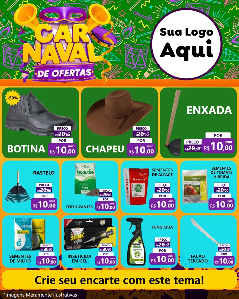 Modelo de Rede Social para Feed Instagram com o tema Carnaval de Ofertas para Agropecuária