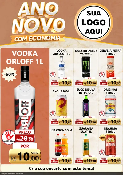 Modelo de Encarte para Encarte A4 Vertical com o tema Ano Novo Com Economia para Distribuidora de bebidas