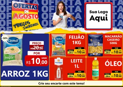 Modelo de Encarte para Encarte A4 Horizontal com o tema Ofertas de Agosto - Preços Incríveis para Supermercado